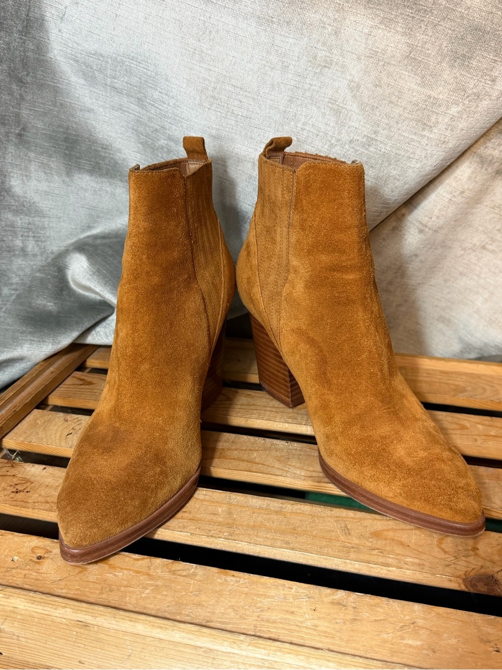 Marc Fisher Suede Ankle Boots in Cognac/Tan